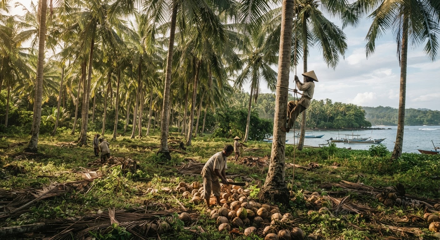 Perkebunan kelapa di Indonesia, sumber santan yang merupakan alternatif susu nabati.