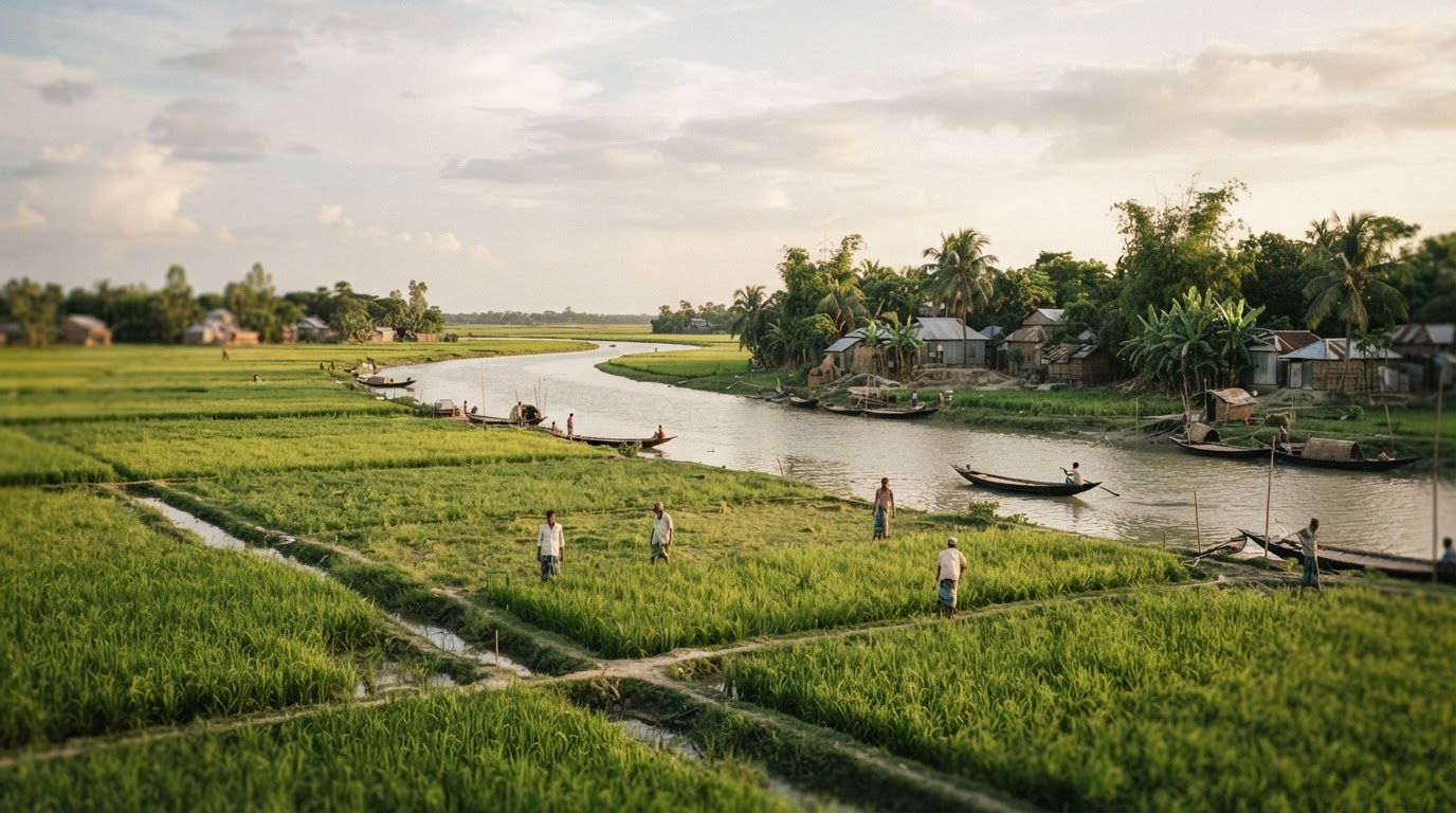 বাংলাদেশের ধানক্ষেত ও নদী