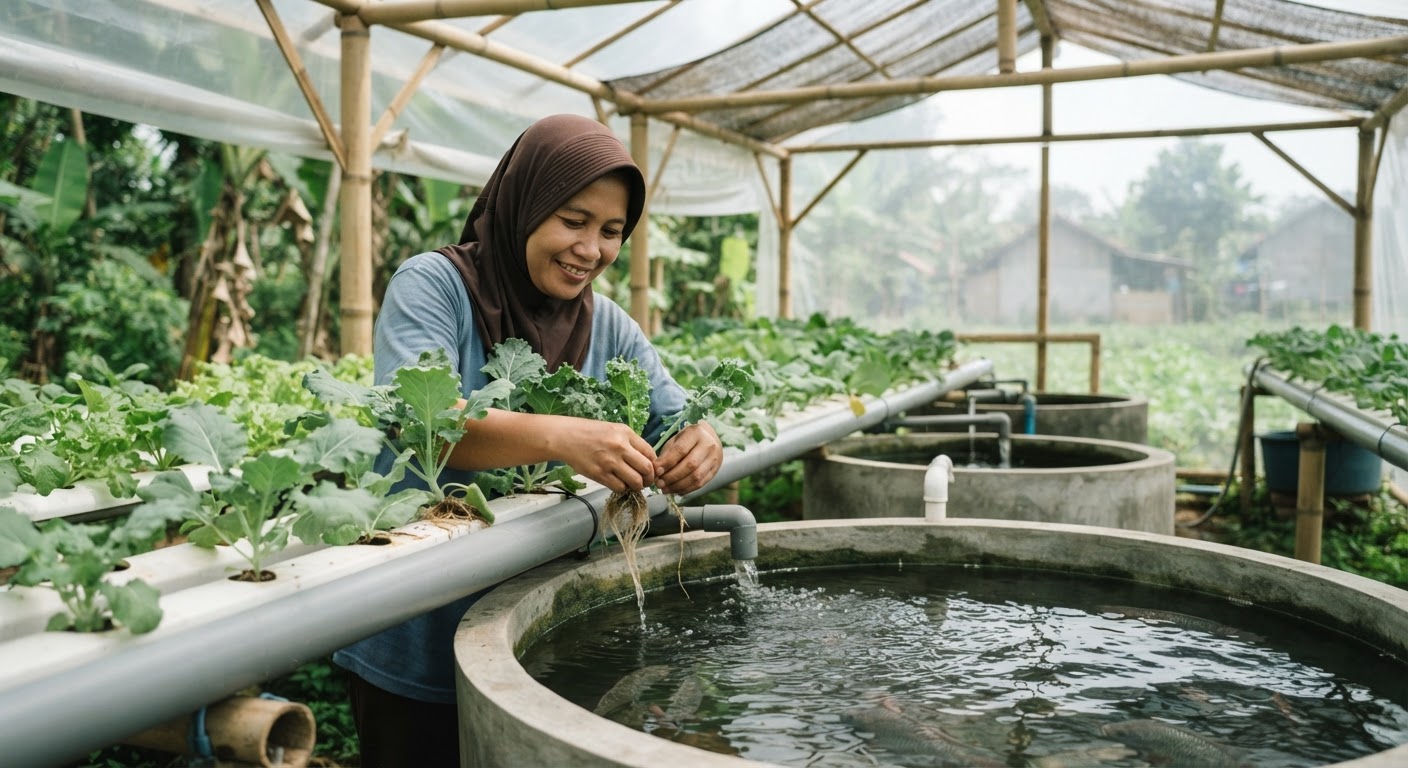 Sistem akuaponik terintegrasi yang menggabungkan budidaya ikan dengan pertanian sayuran, menawarkan potensi budidaya yang lebih ramah lingkungan di Indonesia.