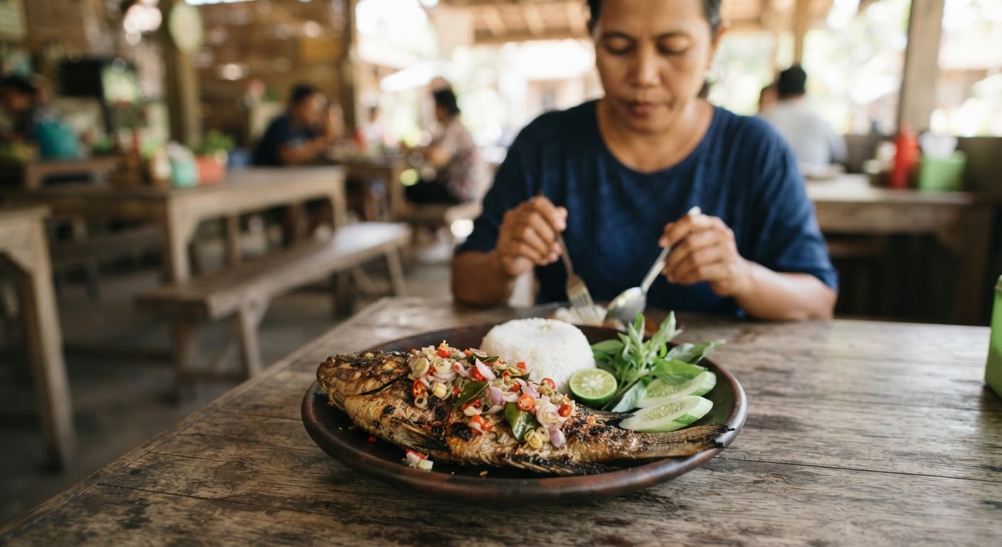 Ikan tilapia bakar dengan sambal matah, hidangan populer yang menunjukkan keserbagunaan rasa tilapia dalam masakan Indonesia.