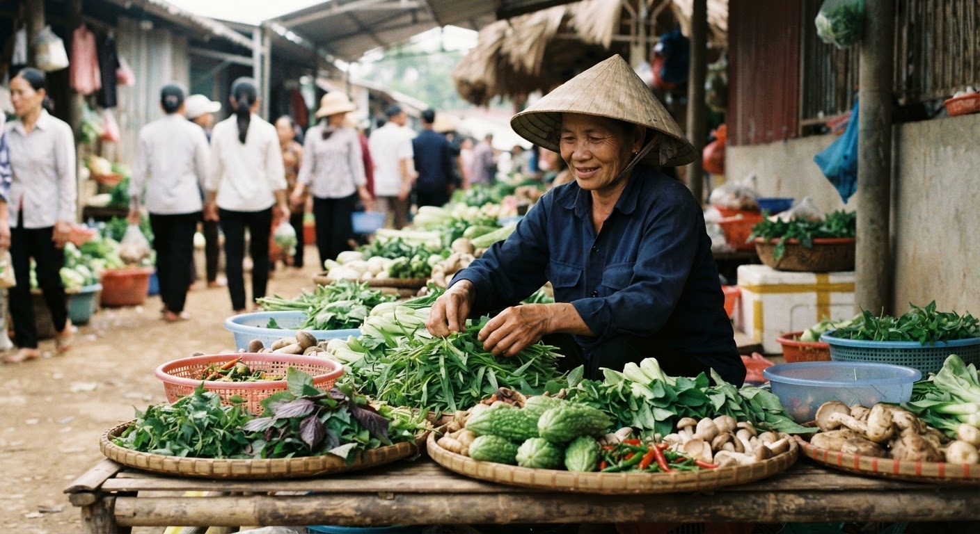 Chợ địa phương là nơi tuyệt vời để tìm mua rau củ tươi ngon theo mùa.