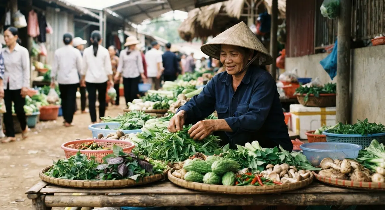 Chợ địa phương là nơi tuyệt vời để tìm mua rau củ tươi ngon theo mùa.