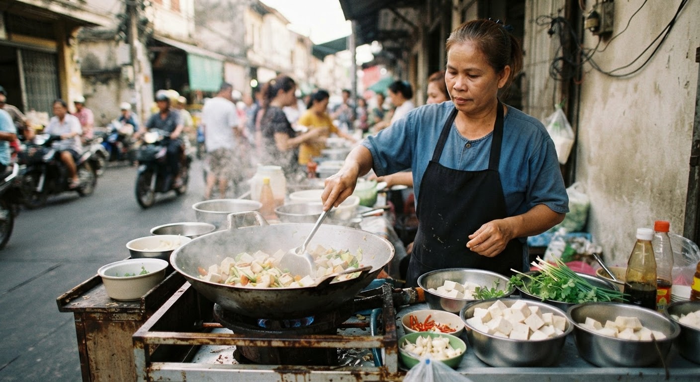 Đậu phụ là nguyên liệu quen thuộc và đa dạng trong ẩm thực đường phố Việt Nam.