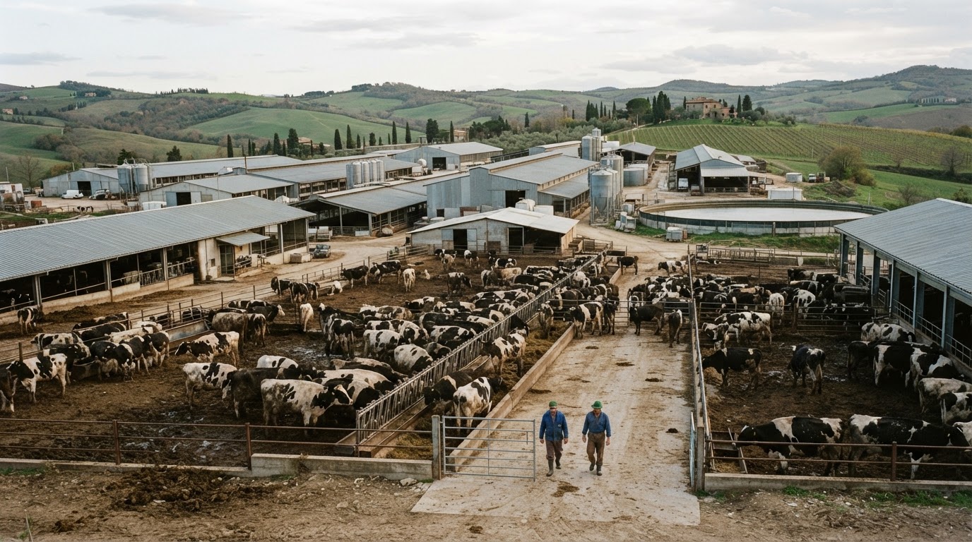 Campagna italiana con un pascolo di mucche