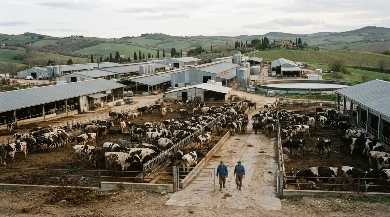 Campagna italiana con un pascolo di mucche