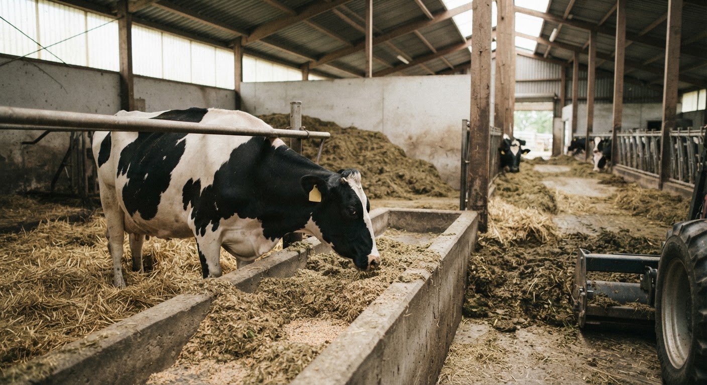 Livestock farming, such as dairy production, requires extensive feed resources and generates waste at multiple stages.
