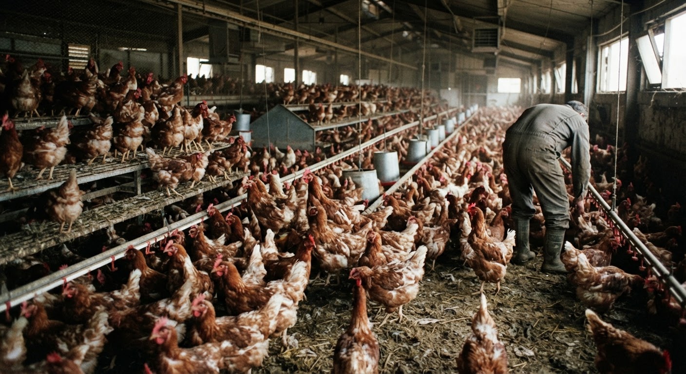 Ang siksikang kondisyon sa loob ng isang malaking kulungan, kahit pa ito ay "cage-free", ay maaaring magdulot ng stress at sakit sa mga manok.
