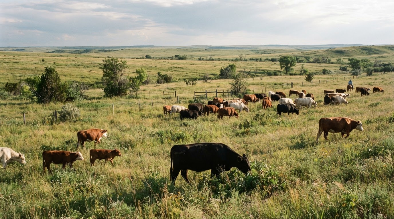 Cattle grazing on grassland