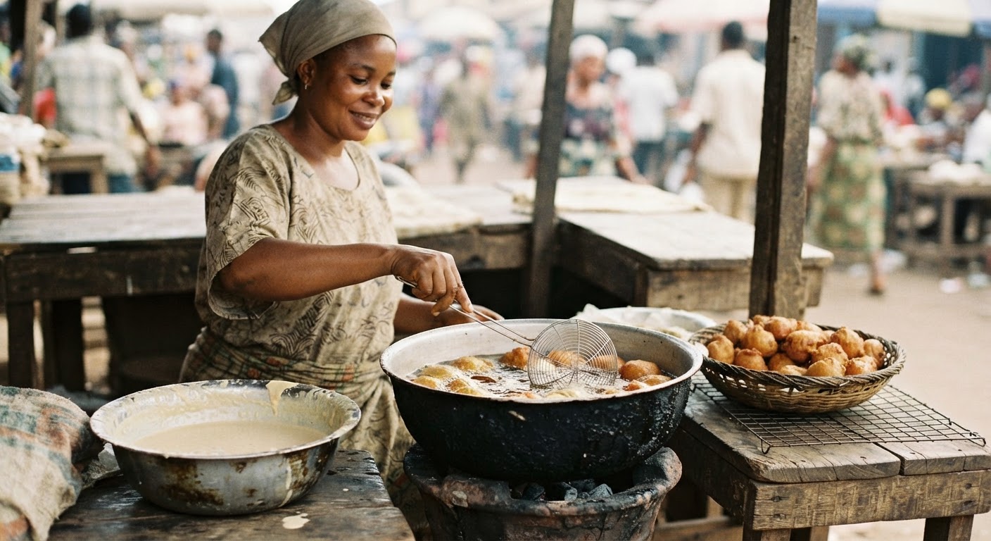 Wani irin abinci kamar 'Akara' da ake yi daga wake, wanda ke nuna yadda ake iya sarrafa wake zuwa abinci mai daɗi.