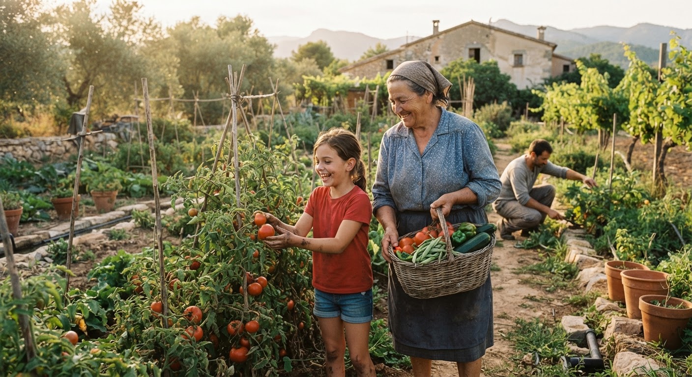 Un huerto tradicional español, fuente de verduras frescas y saludables.