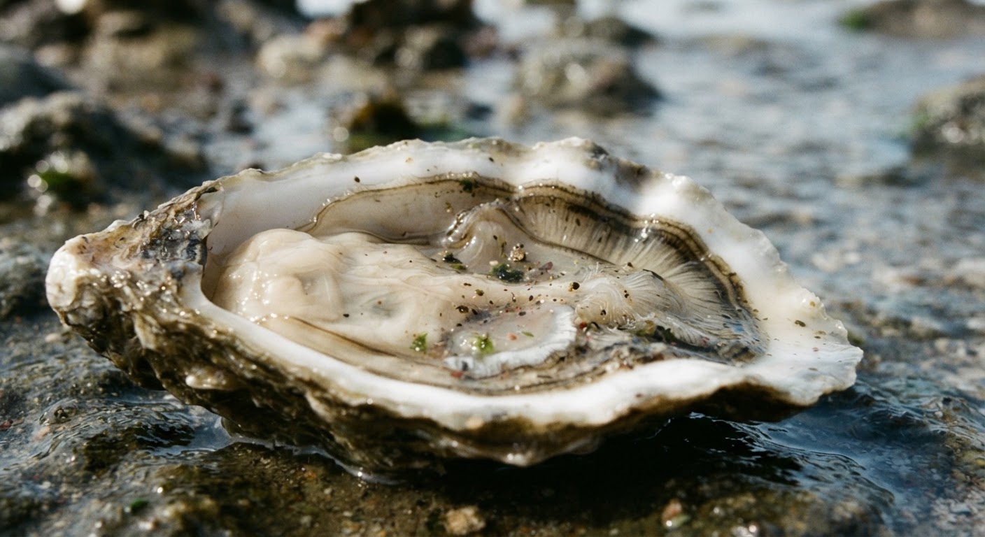 Microscopic particles can be ingested by oysters during their feeding process.