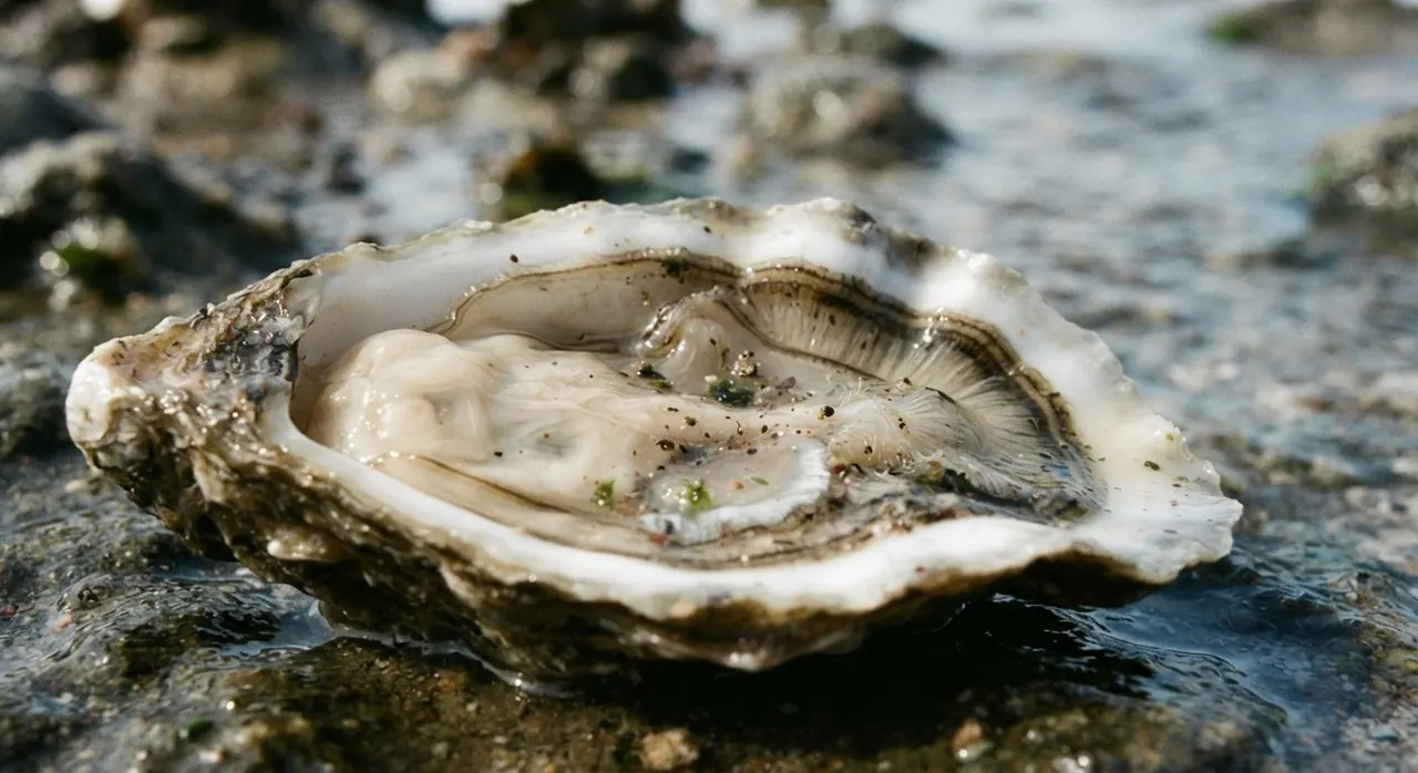 Microscopic particles can be ingested by oysters during their feeding process.