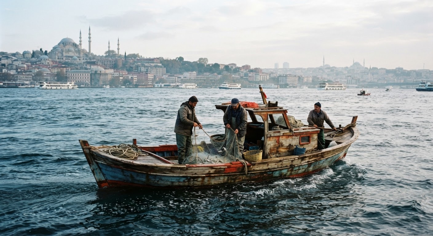 İstanbul Boğazı'nda geleneksel Türk balıkçı teknesi