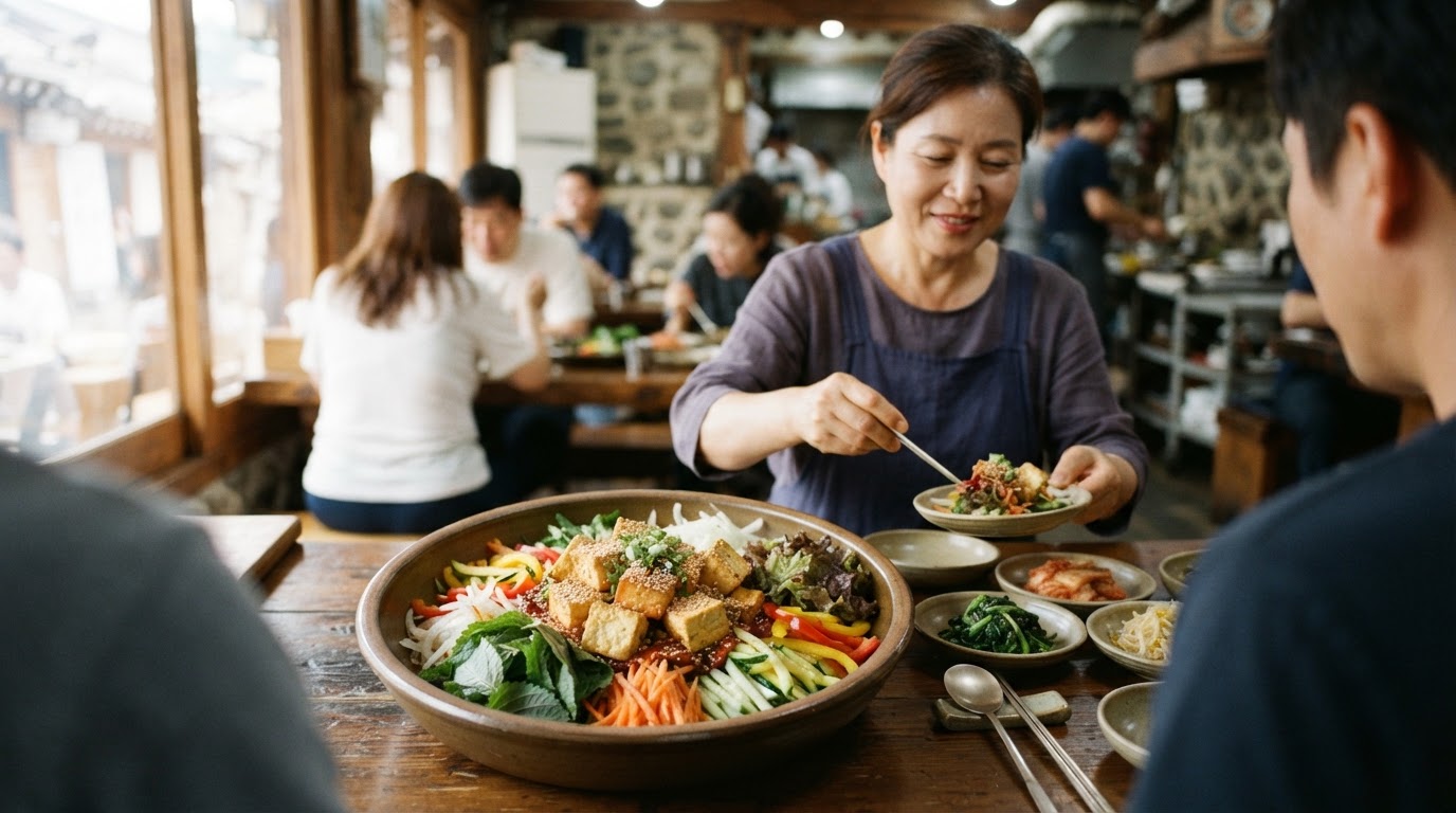 한국식 두부와 제철 채소 샐러드