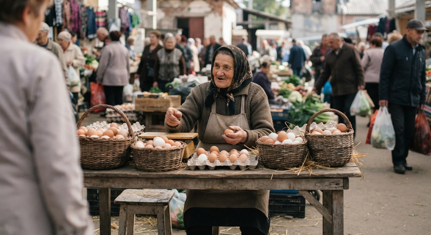Українка продає яйця на місцевому ринку