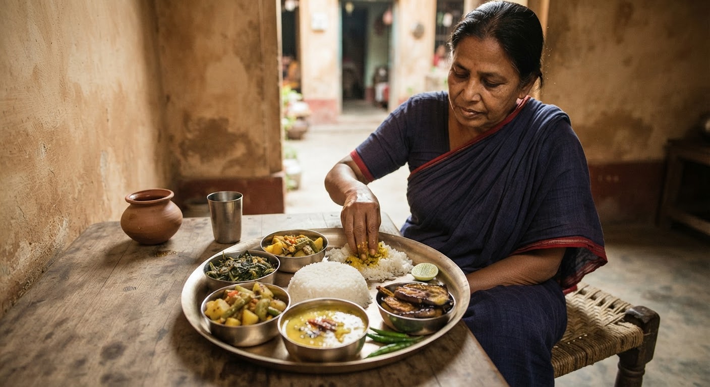 একটি সুষম নিরামিষ বাঙালি থালি