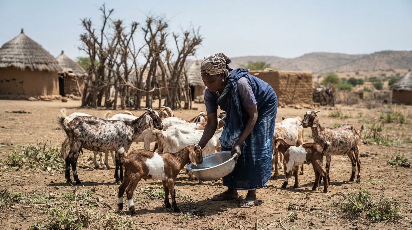 Wata mata tana kula da awaki a wani ƙauyen Sahel