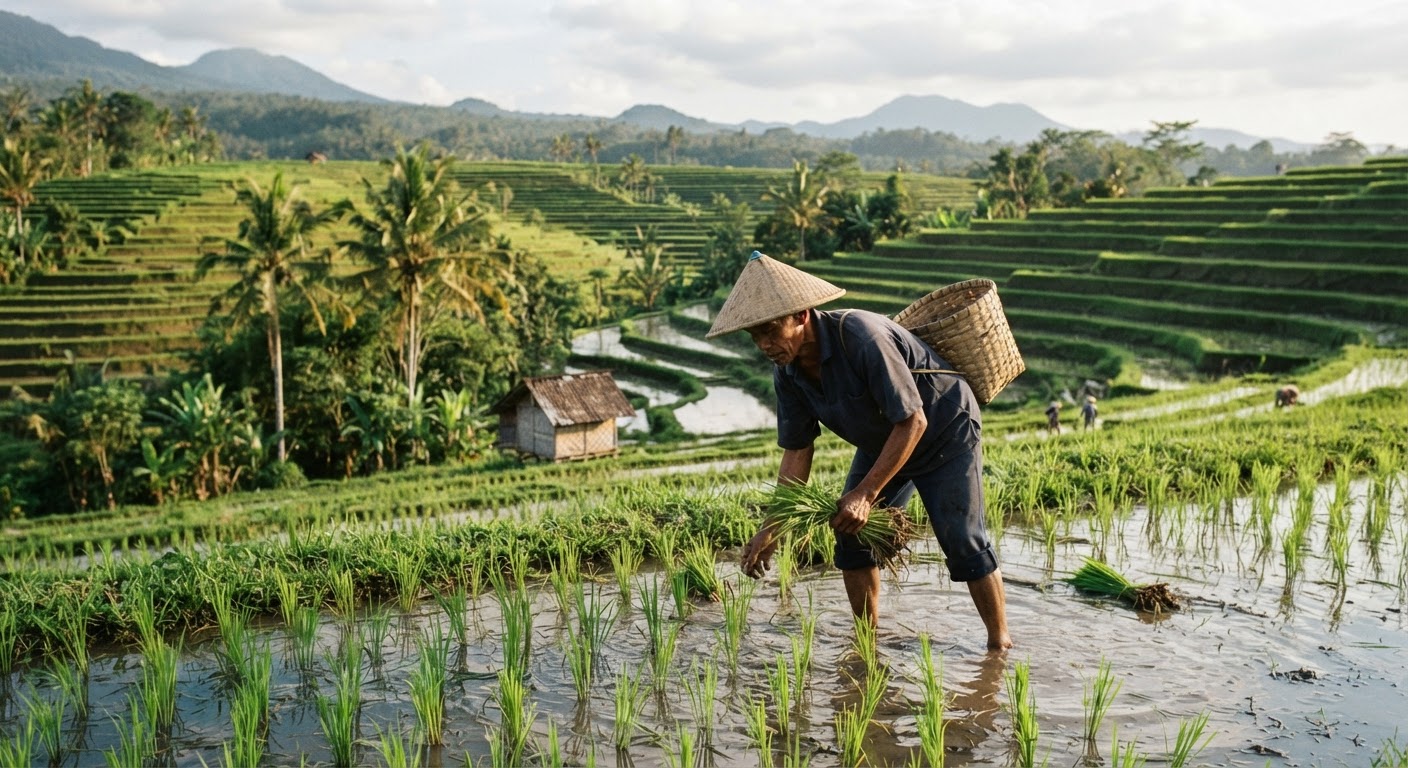 Sawah terasering di Indonesia, menunjukkan pentingnya lahan pertanian.