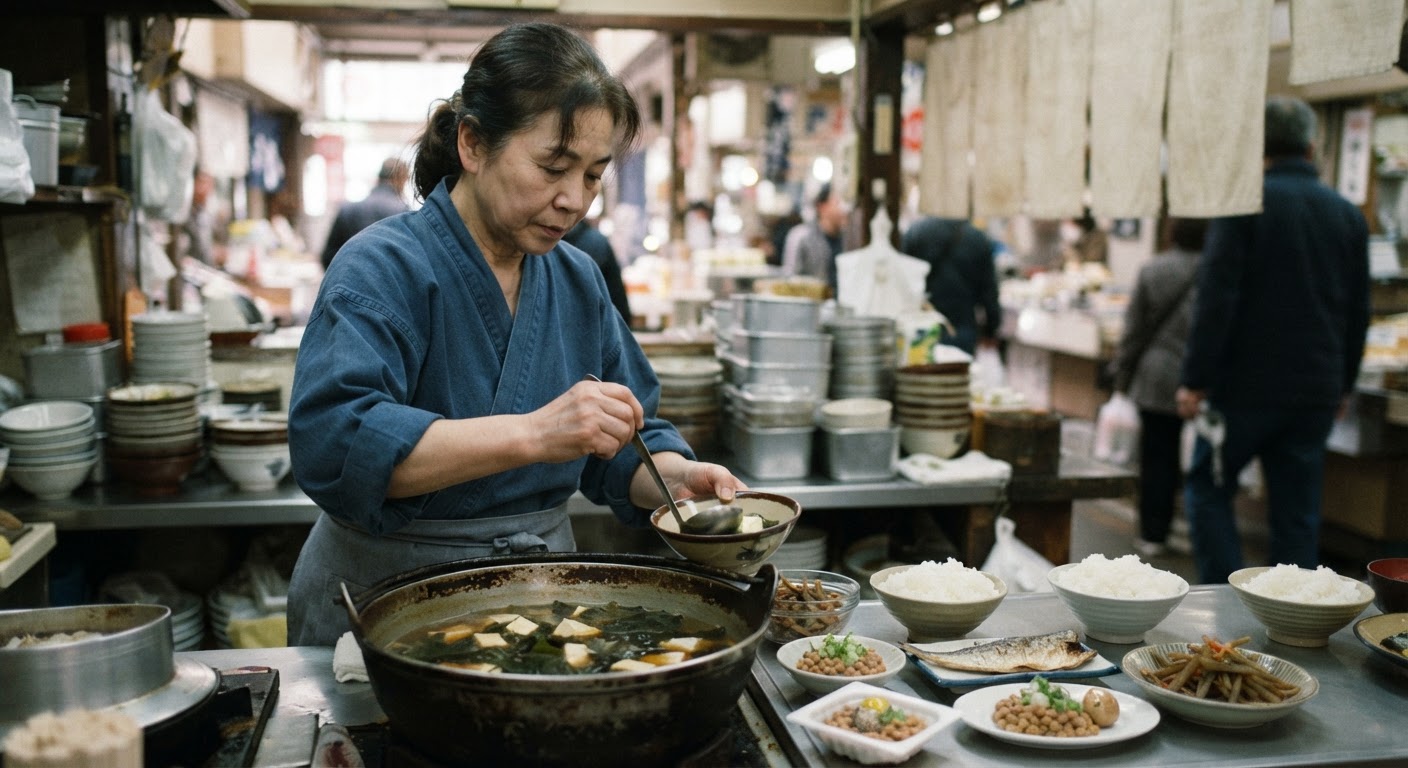 彩り豊かな和朝食。豆腐や海藻、野菜をバランス良く取り入れます。