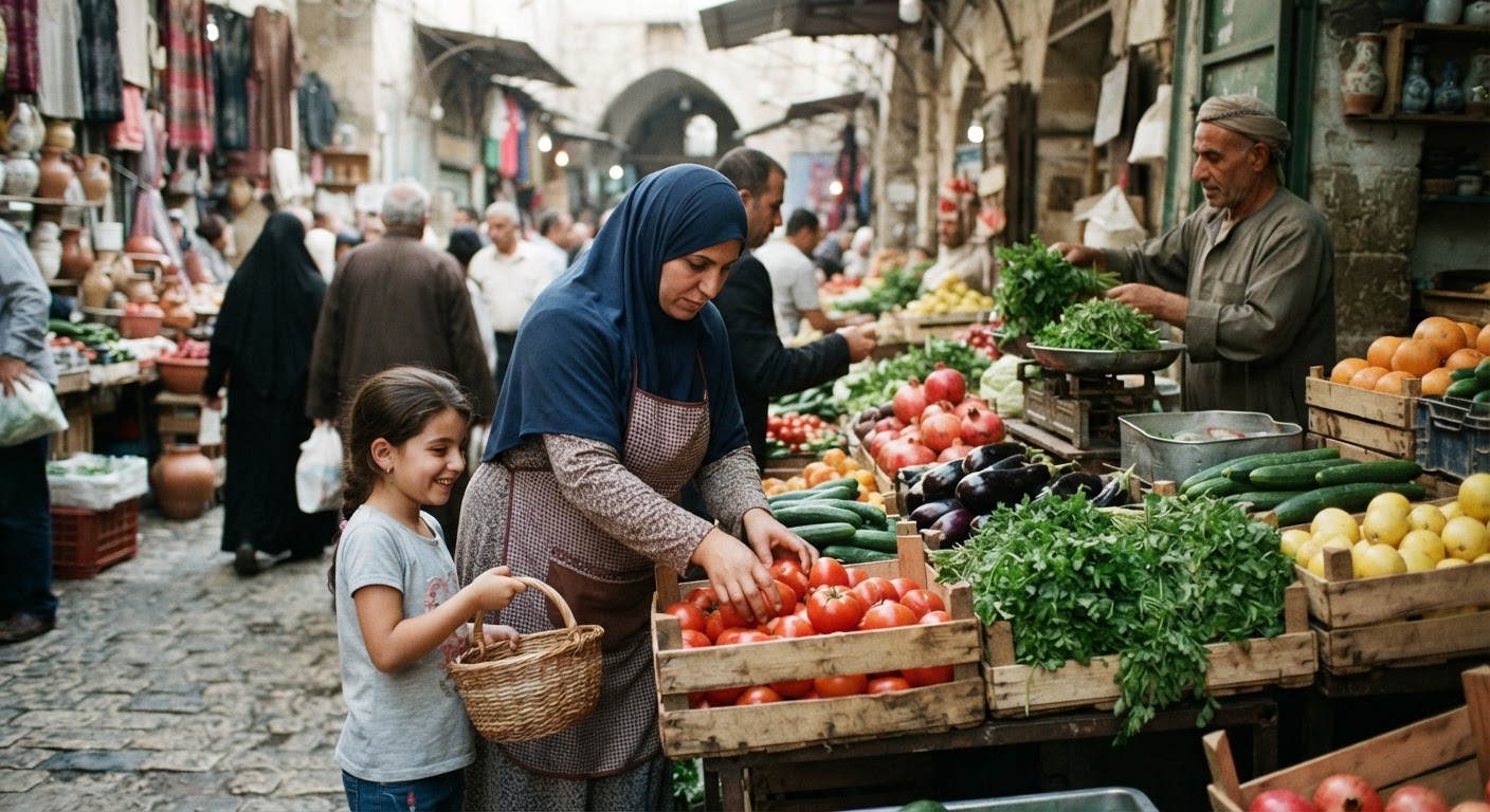 سوق شعبي يعرض منتجات طازجة في الشرق الأوسط