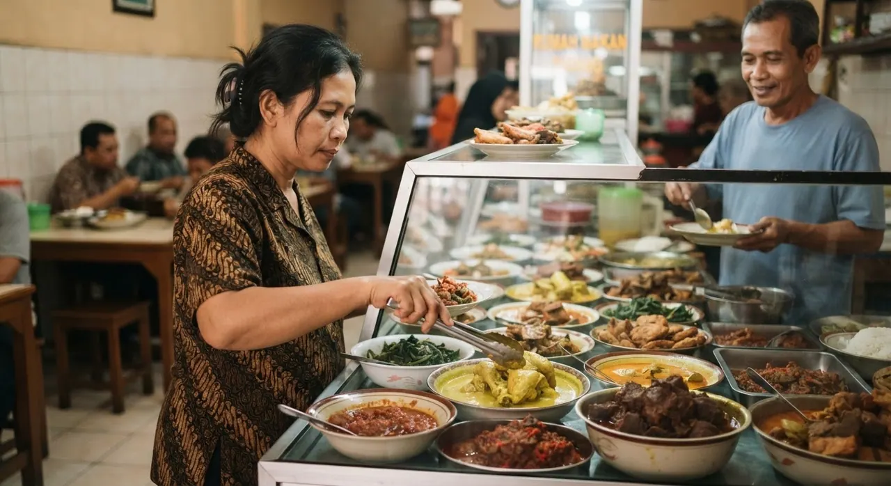 Pilihan lauk-pauk di rumah makan Padang menawarkan variasi yang menggugah selera.