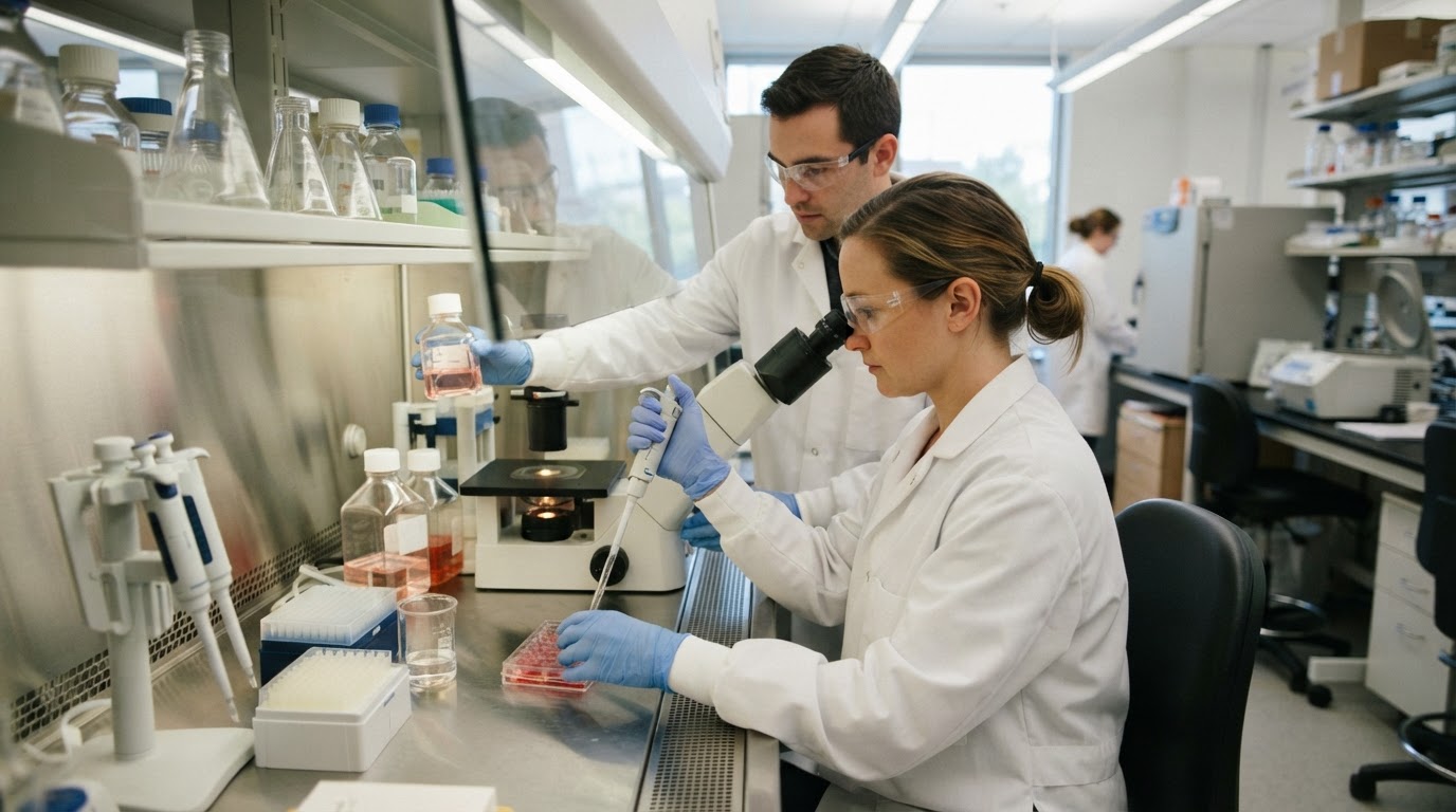 Equipamiento científico en un laboratorio para cultivo celular.