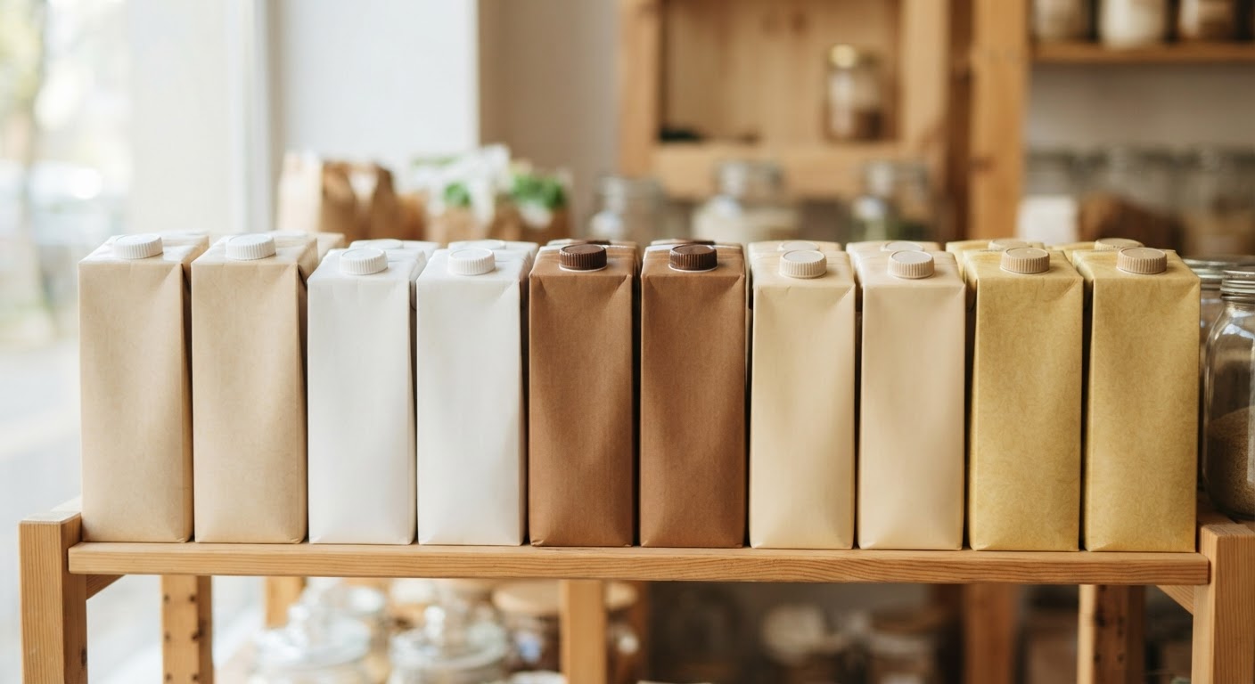 Uma variedade de leites vegetais disponíveis no mercado, oferecendo diversas opções para cada necessidade.