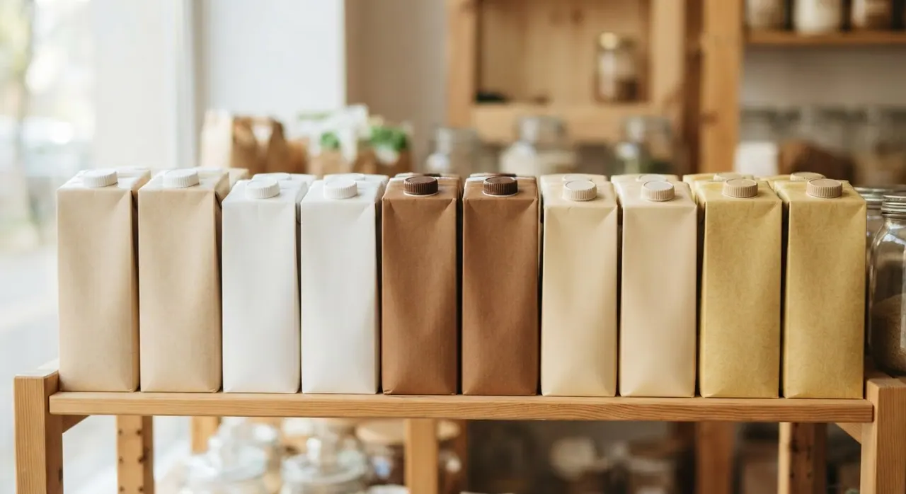 Uma variedade de leites vegetais disponíveis no mercado, oferecendo diversas opções para cada necessidade.