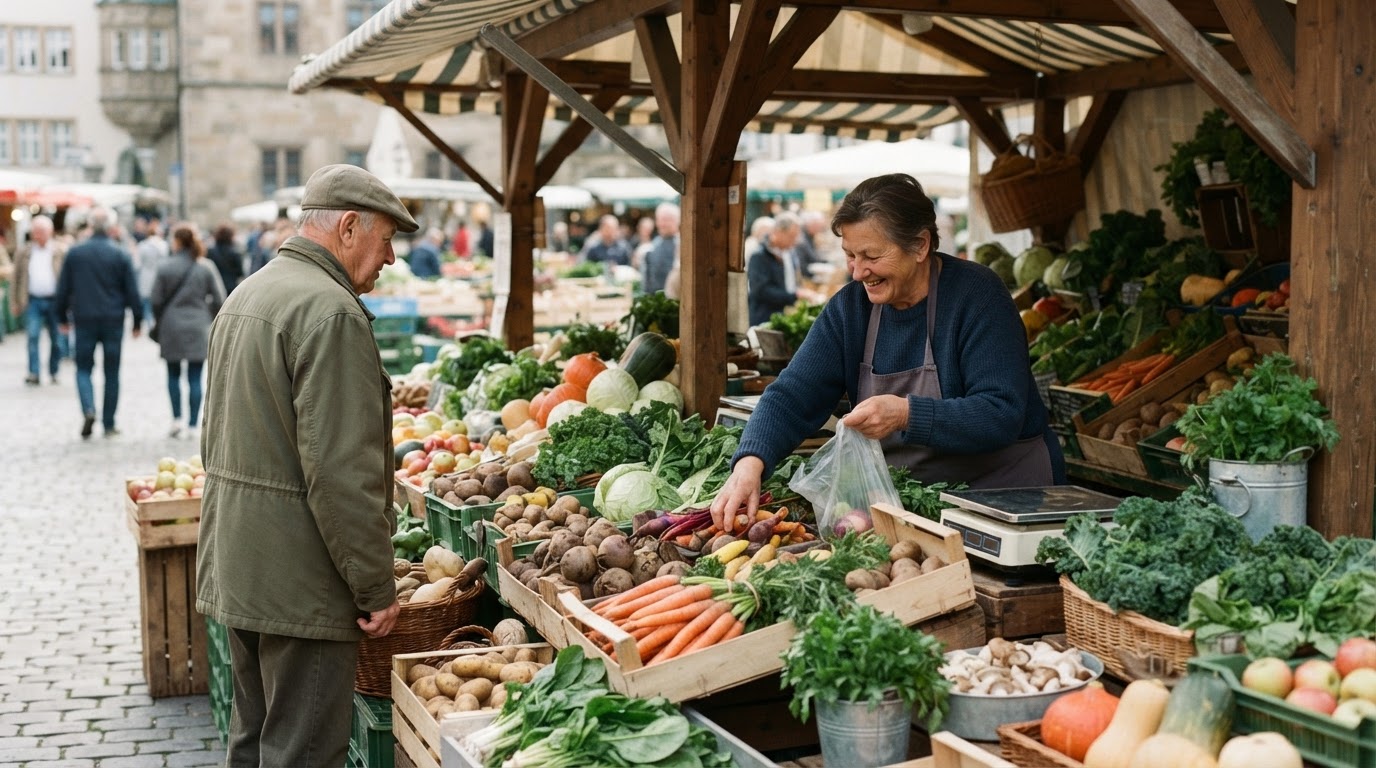 Ein traditioneller deutscher Marktstand mit saisonalem Gemüse