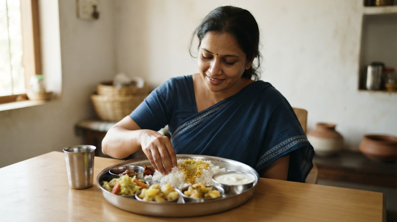 தென்னிந்திய தட்டில் பருப்பு மற்றும் தயிர்
