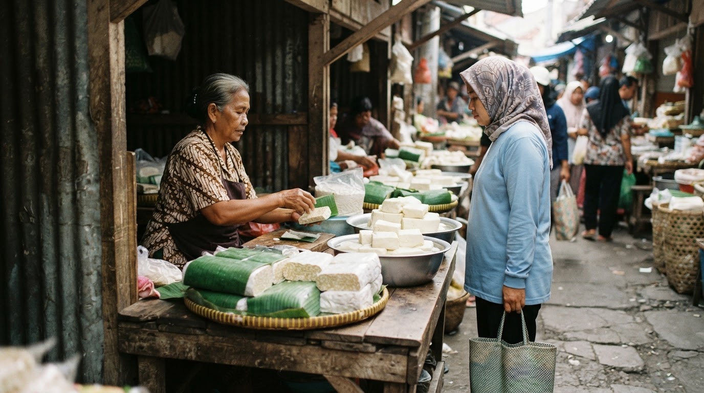 Stan pasar Indonesia yang menjual tempe dan tahu