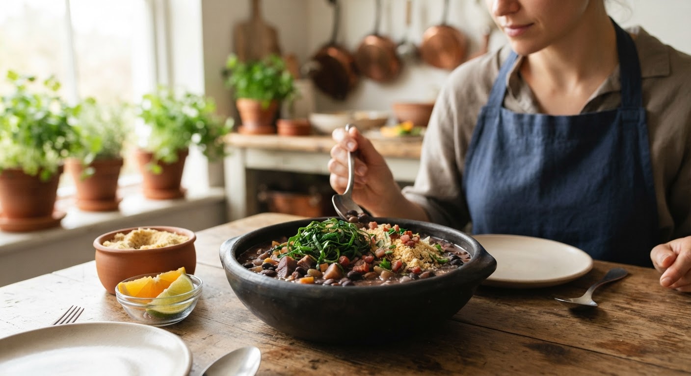 Uma versão vegana da tradicional feijoada, rica em sabores e nutrientes, utilizando leguminosas como base.