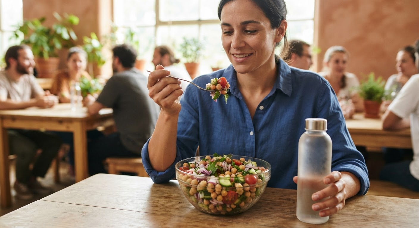 Un'insalata di ceci fresca e nutriente, perfetta per un pranzo leggero.