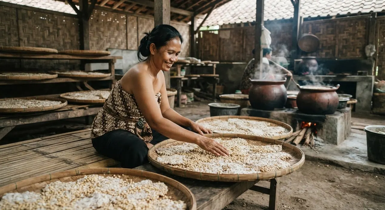 Proses pembuatan tempe tradisional di Jawa, sebuah warisan kuliner yang kaya nutrisi.