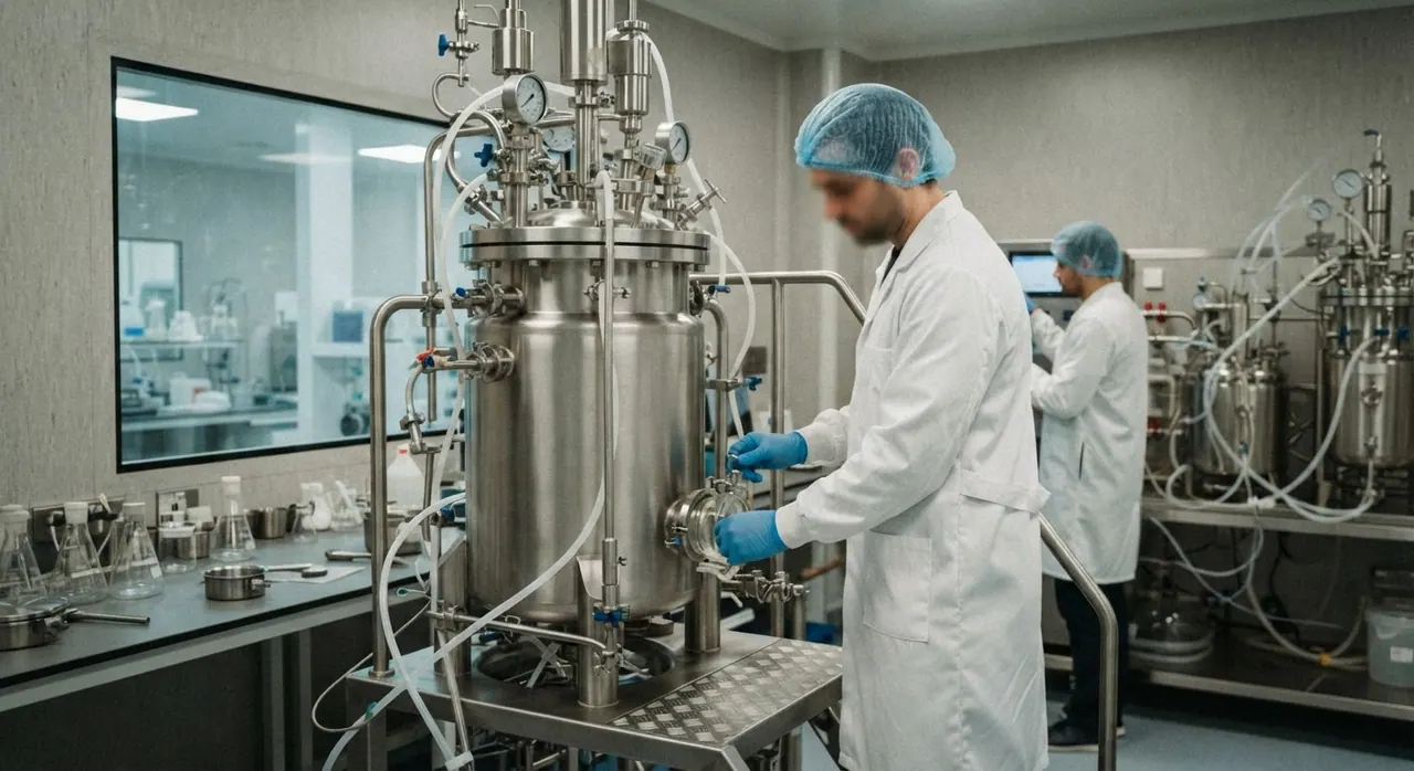 Un biorreactor es esencial para el cultivo a gran escala de células animales.