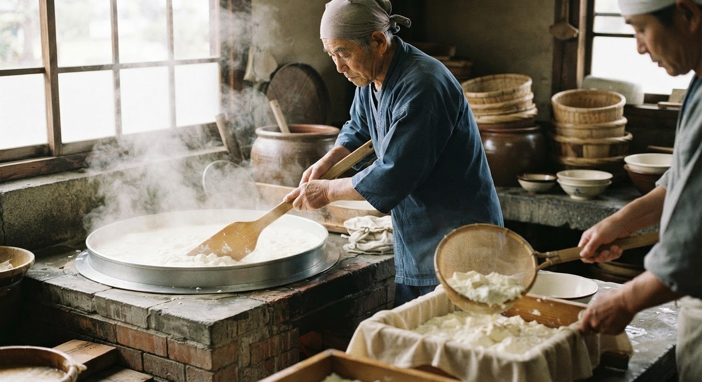 伝統的な製法で作られる豆腐