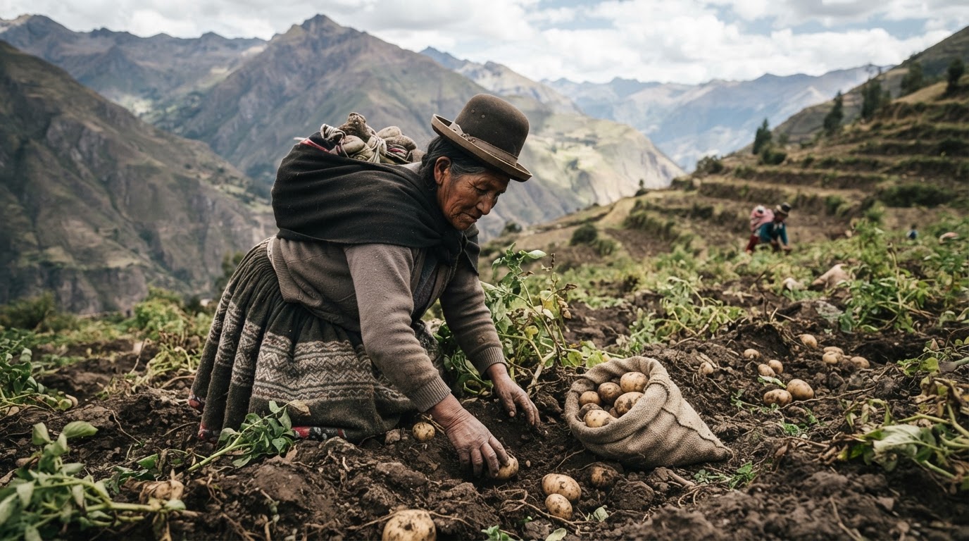 Andes urqukunapi papata tarpuyta ruwaq warmimanta rikch'a.