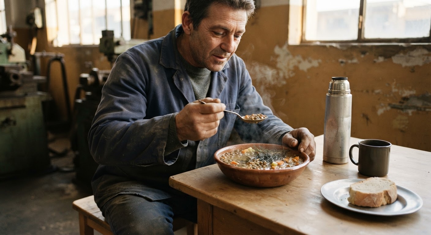 Una calda e nutriente zuppa di lenticchie, un classico della cucina italiana che celebra i benefici dei legumi.