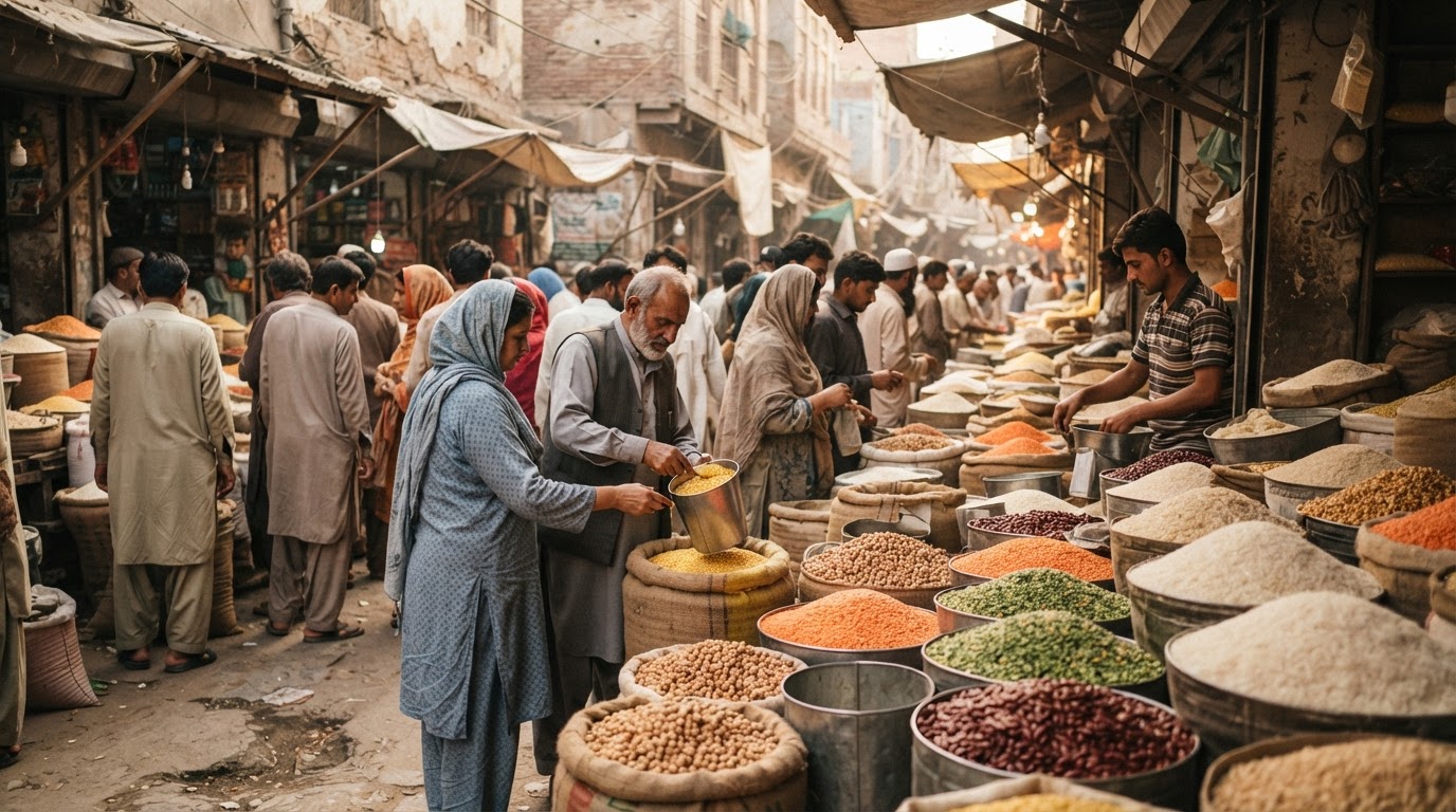 پاکستان میں دالوں اور اناج سے بھرا بازار