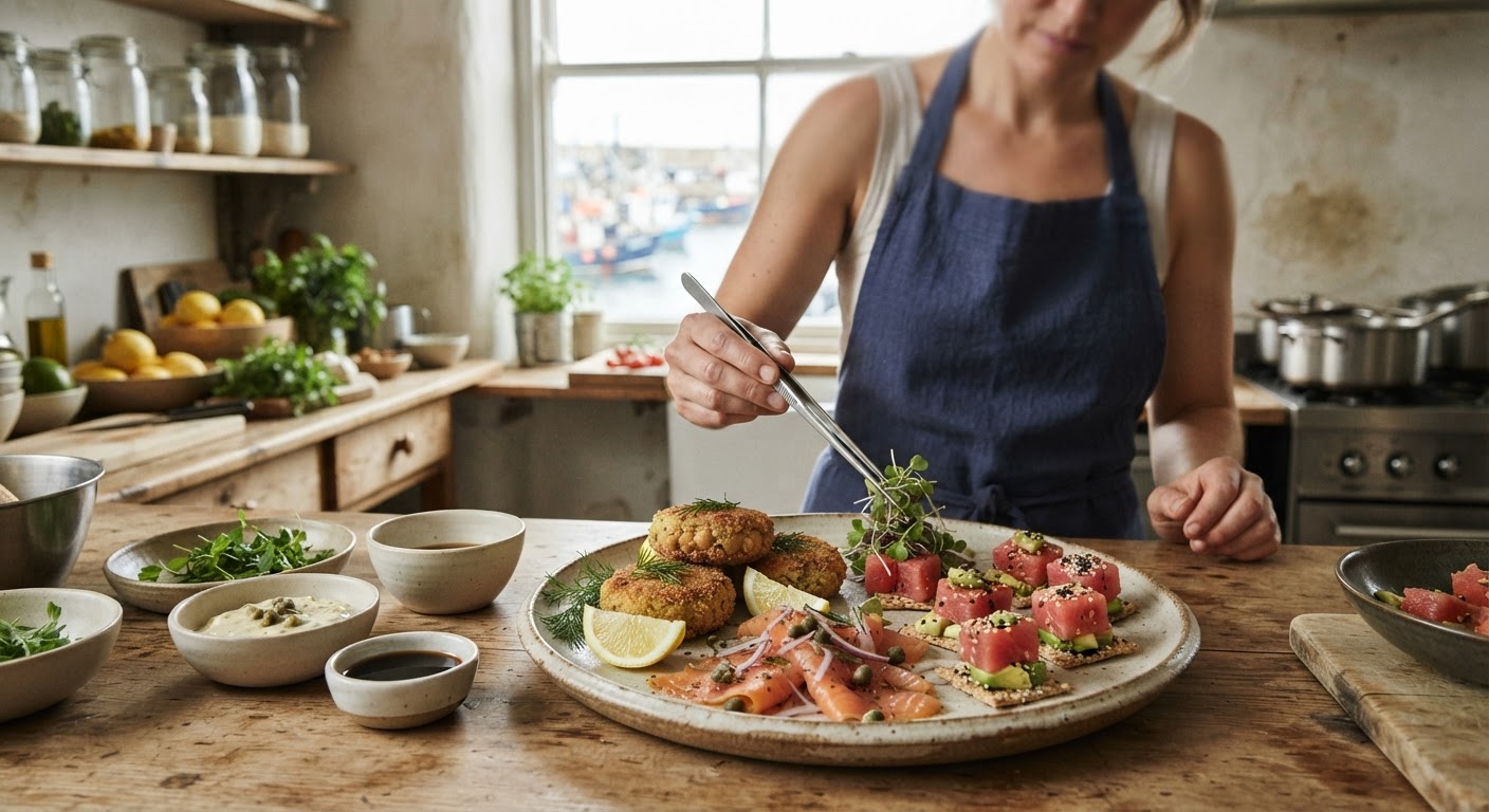 Una variedad de alternativas veganas a los productos del mar, demostrando la versatilidad de la cocina vegetal.