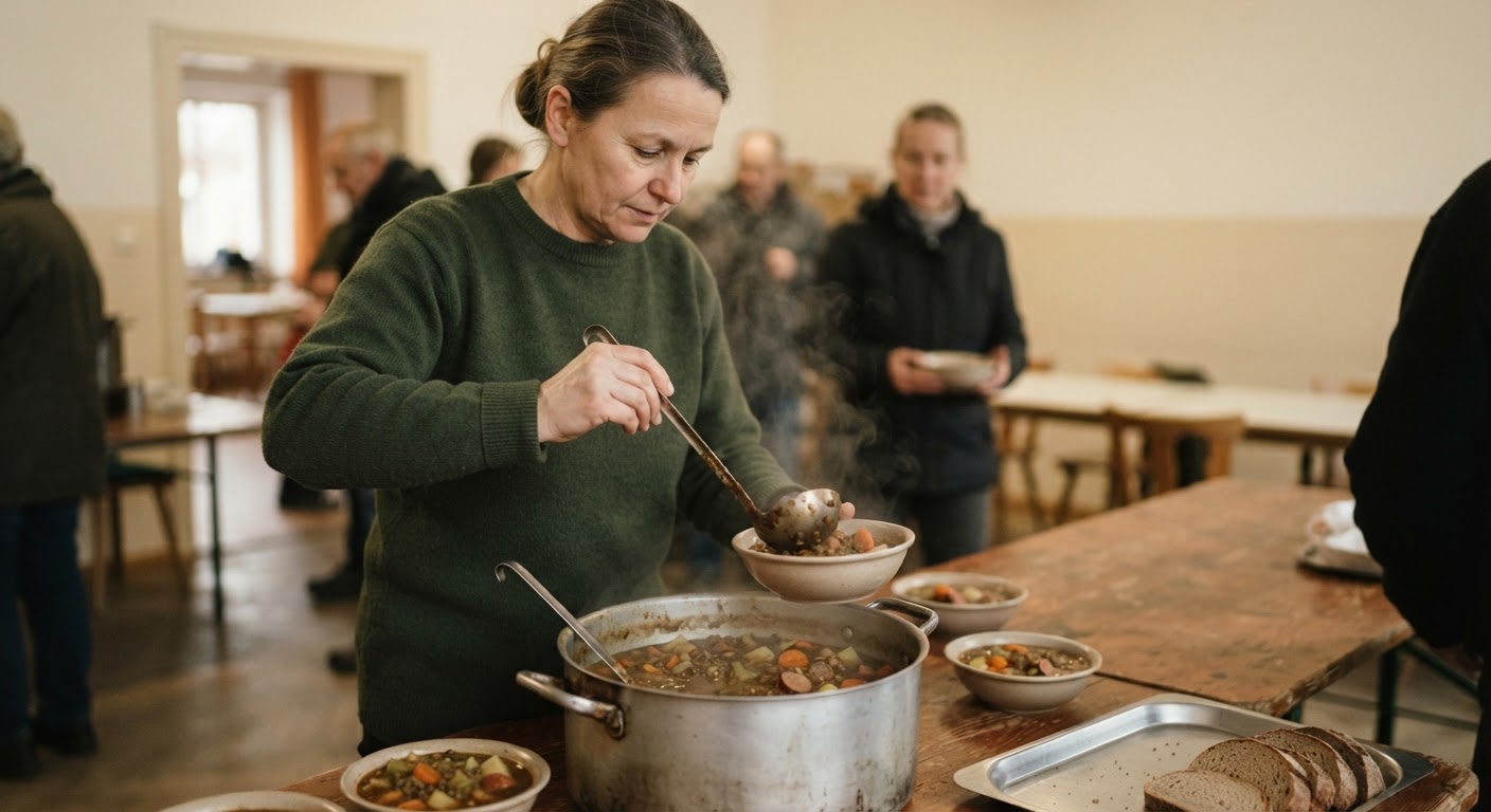Ein traditioneller deutscher Linseneintopf mit Wurzelgemüse.