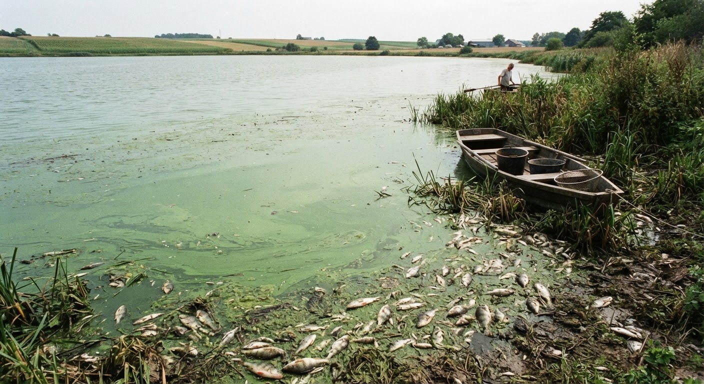 Algal blooms, often caused by nutrient pollution from agricultural runoff, can devastate aquatic ecosystems.
