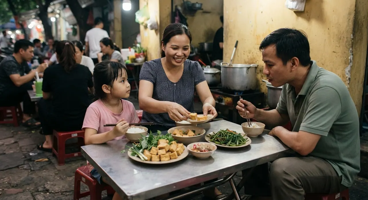 Đậu phụ là nguồn đạm thực vật phổ biến trong ẩm thực đường phố Việt Nam.
