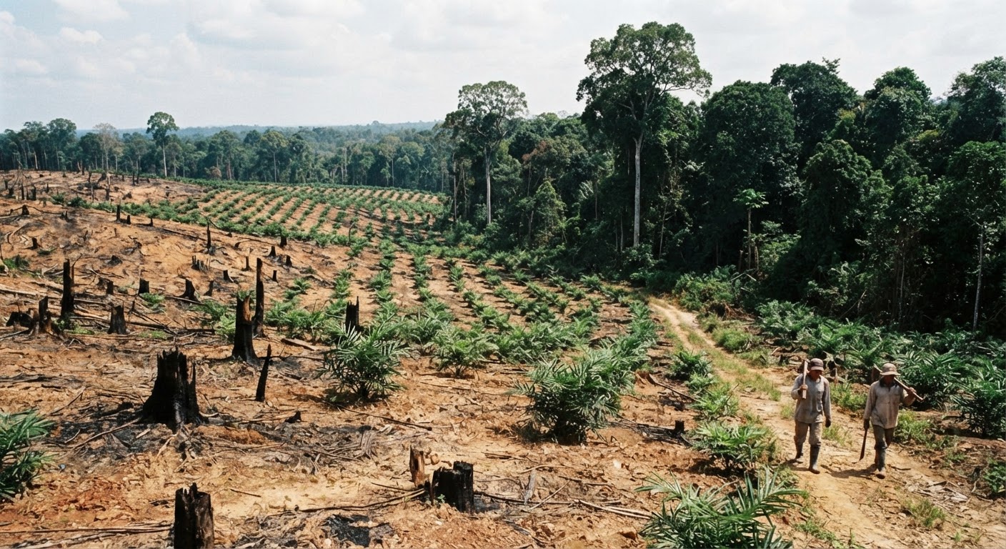 Konversi lahan untuk perkebunan, termasuk untuk pakan ternak, dapat menyebabkan deforestasi yang berdampak pada emisi karbon dan hilangnya habitat.