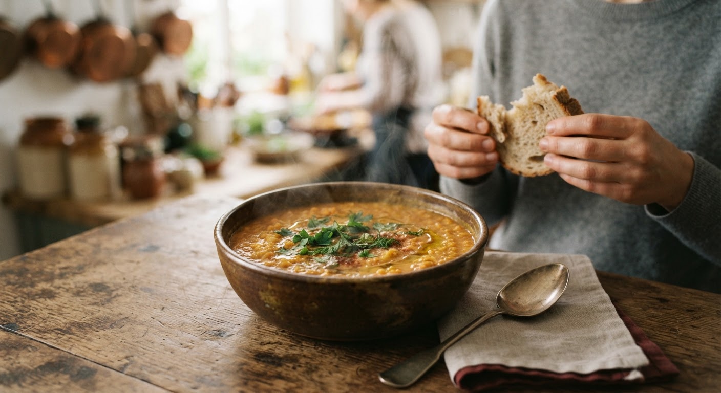 Une soupe de lentilles corail, crémeuse et nourrissante.