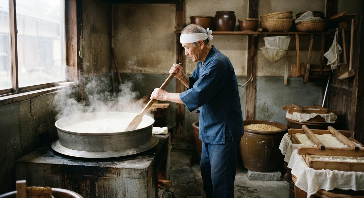 伝統的な製法で、こだわりの豆腐が作られています。