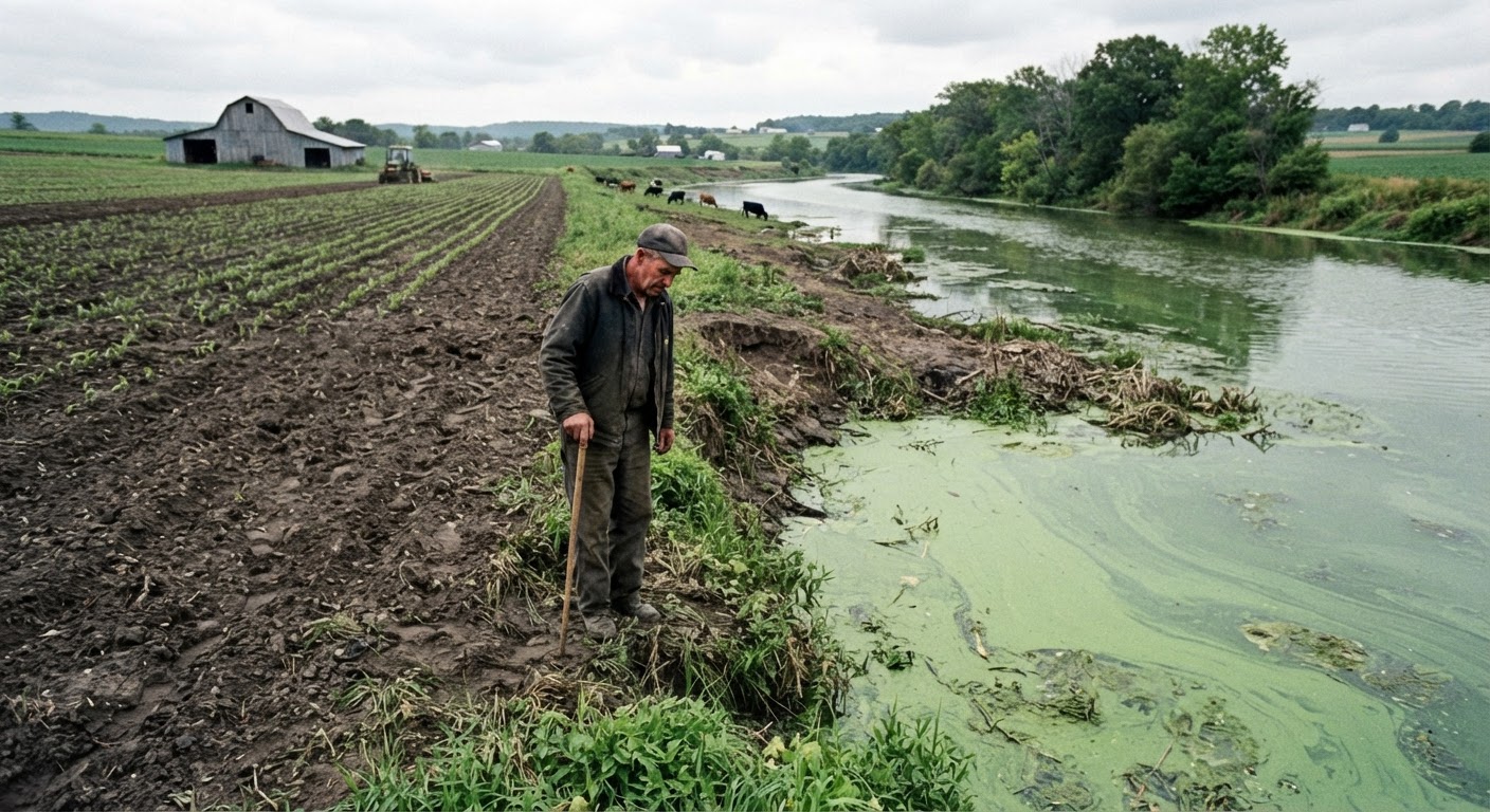 Algal blooms, often caused by agricultural runoff containing excess nutrients, can devastate aquatic ecosystems and impact water quality.