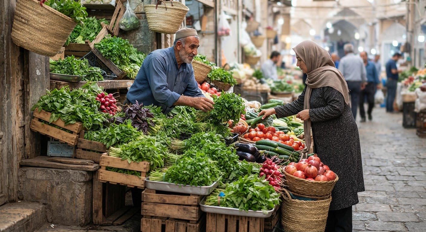 طراوت و تنوع سبزیجات تازه در بازار سنتی