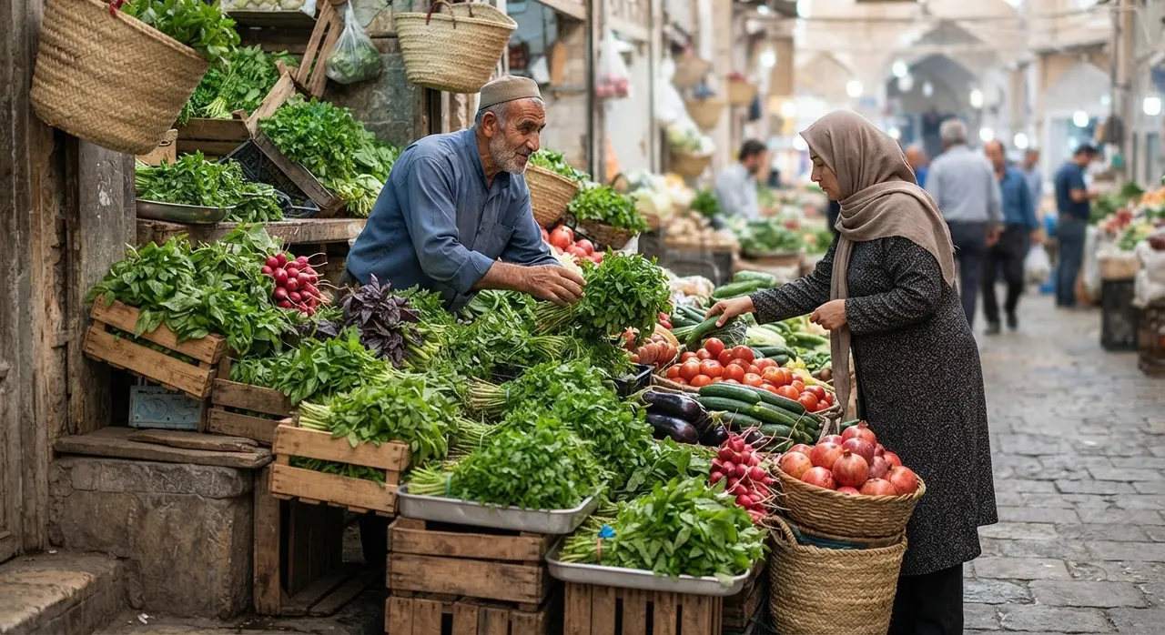 طراوت و تنوع سبزیجات تازه در بازار سنتی
