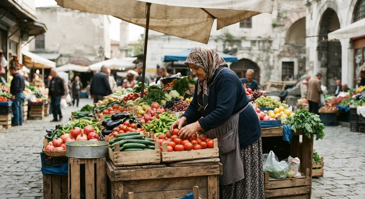 Türk pazarında taze sebze ve meyveler